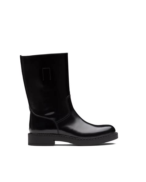 prada mid calf boots|Black Brushed leather mid.